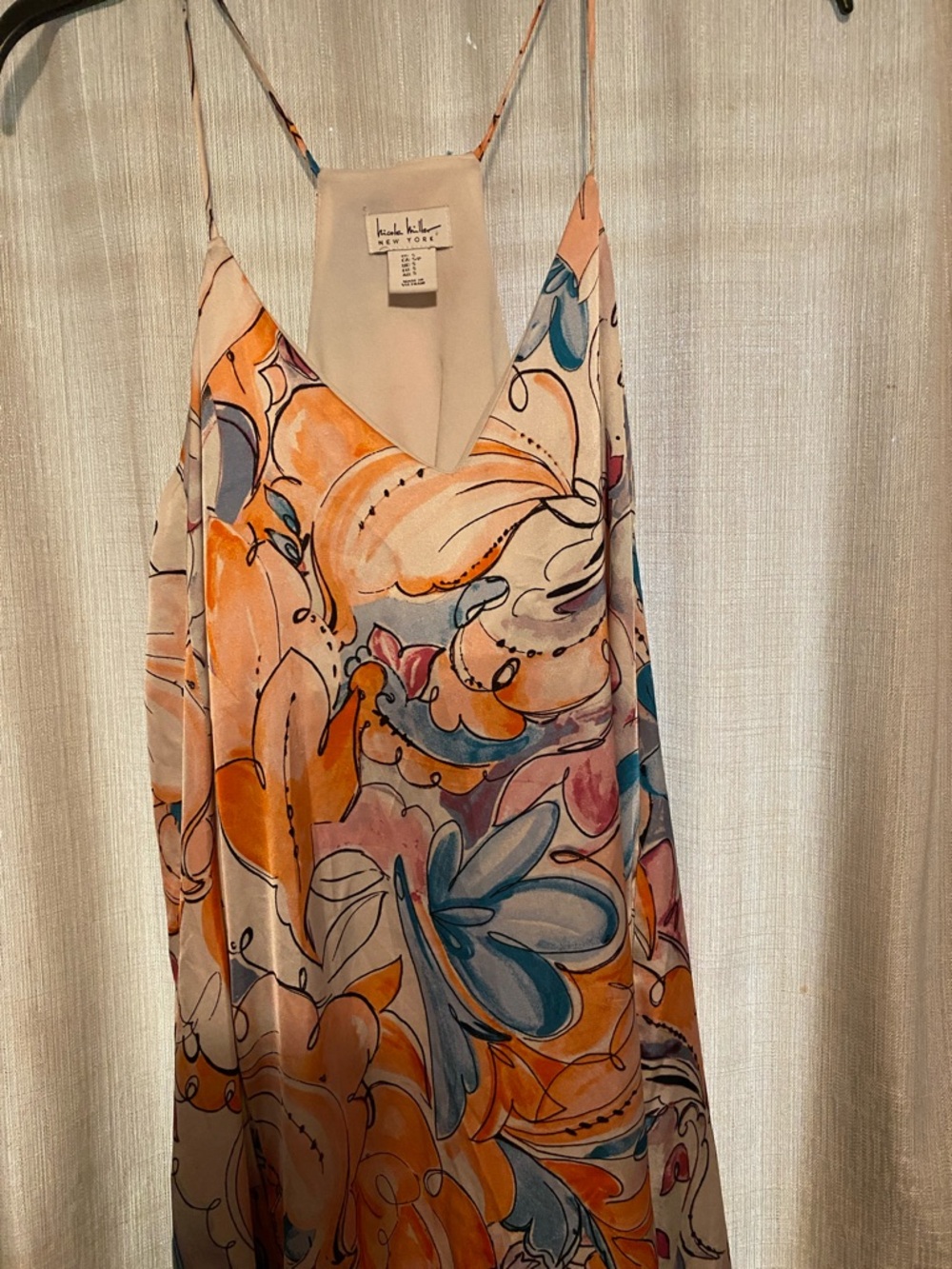 Nicole Miller Peach, Blue & Cream Floral Slip Maxi Dress